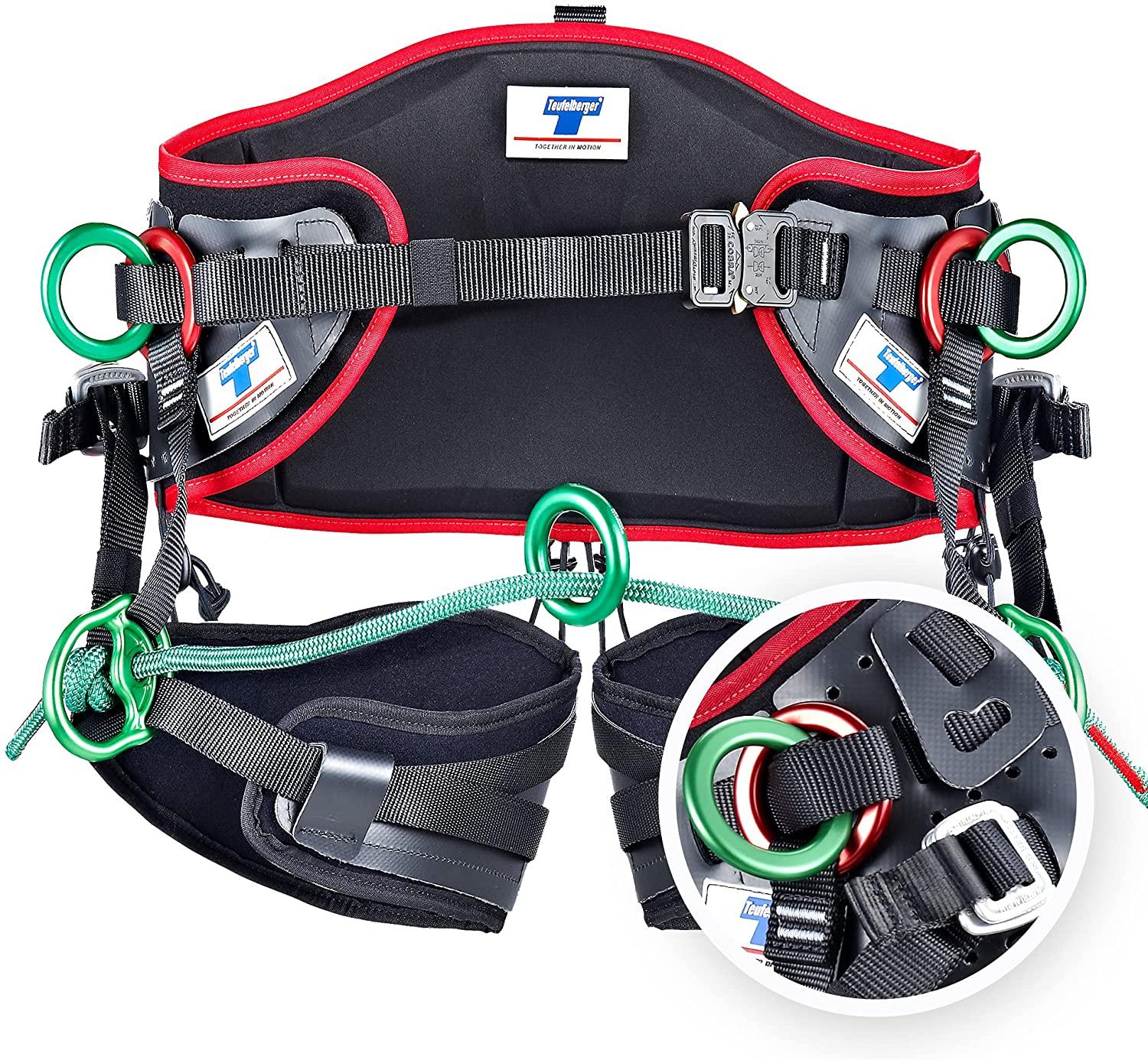 Teufelberger treeMOTION Harness for Arborists – Belt-and-Sit Saddle with Rear Tie-in Attachment (One-Size, Black)