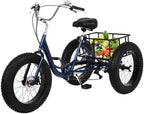Adult (Fat Tire) Tricycle 7 Speed,3-Wheel Cruiser Bicycle with LarBasket,Load Capacity 330 lbs,W/Installation Tools,Dark Blue