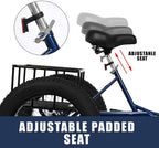 Adult (Fat Tire) Tricycle 7 Speed,3-Wheel Cruiser Bicycle with LarBasket,Load Capacity 330 lbs,W/Installation Tools,Dark Blue