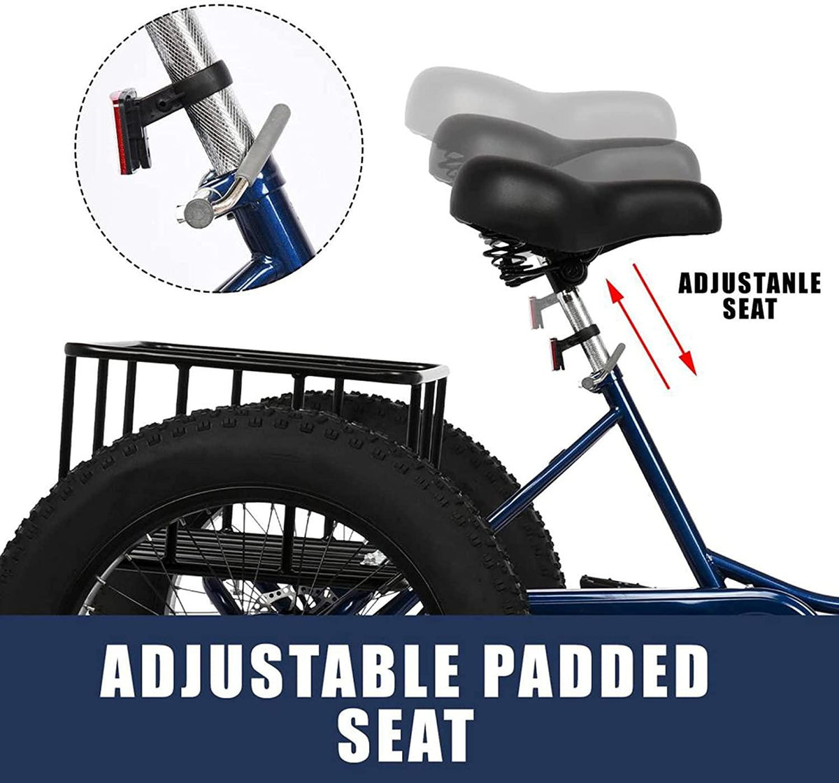 Adult (Fat Tire) Tricycle 7 Speed,3-Wheel Cruiser Bicycle with LarBasket,Load Capacity 330 lbs,W/Installation Tools,Dark Blue