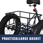 Adult (Fat Tire) Tricycle 7 Speed,3-Wheel Cruiser Bicycle with LarBasket,Load Capacity 330 lbs,W/Installation Tools,Dark Blue