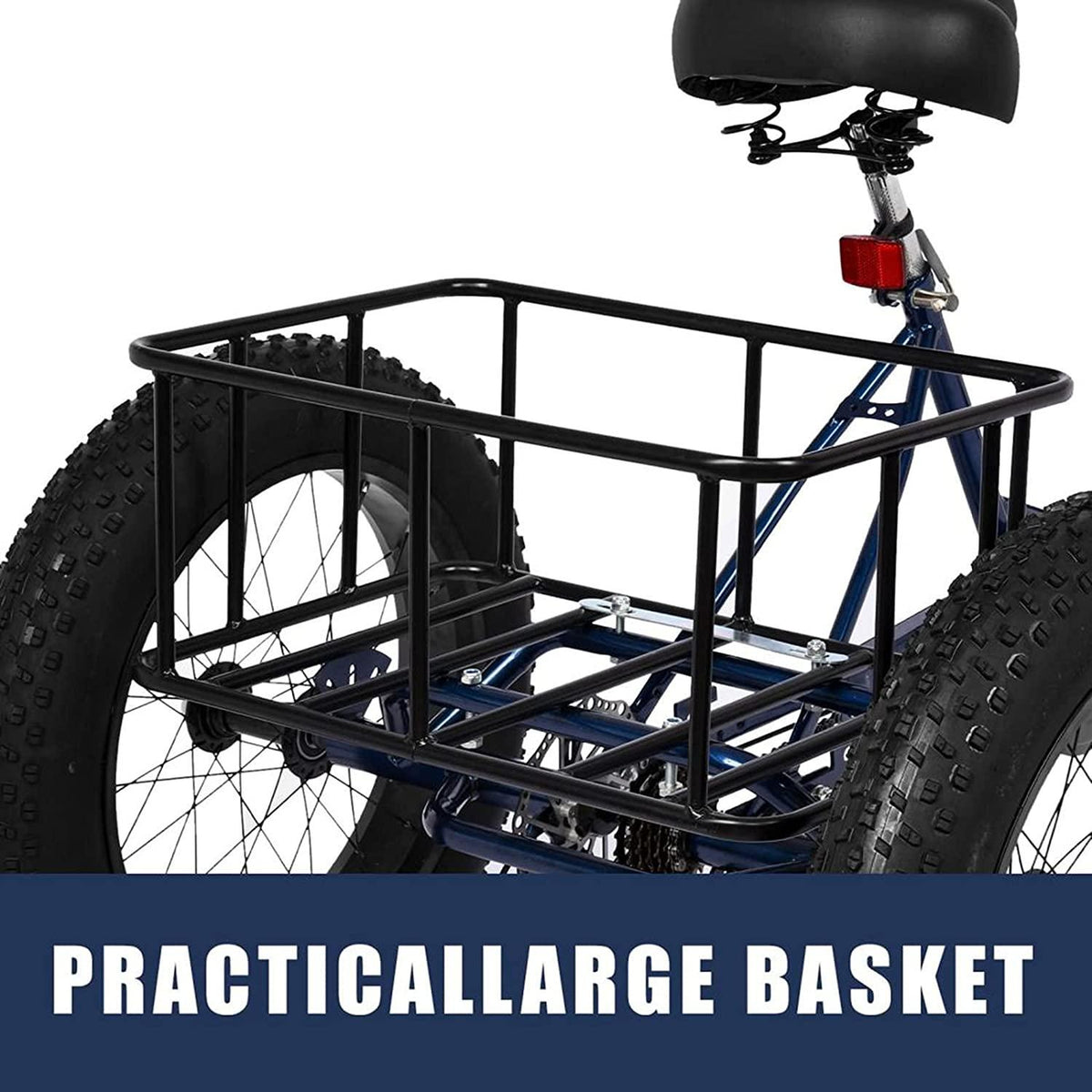 Adult (Fat Tire) Tricycle 7 Speed,3-Wheel Cruiser Bicycle with LarBasket,Load Capacity 330 lbs,W/Installation Tools,Dark Blue