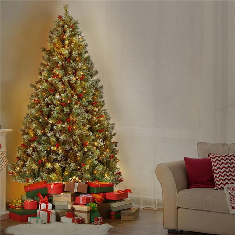 Pre-Lit Snow Green Spruce Artificial Christmas Tree Xmas Decoration with Lights