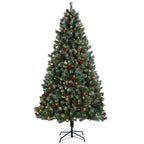 Pre-Lit Snow Green Spruce Artificial Christmas Tree Xmas Decoration with Lights