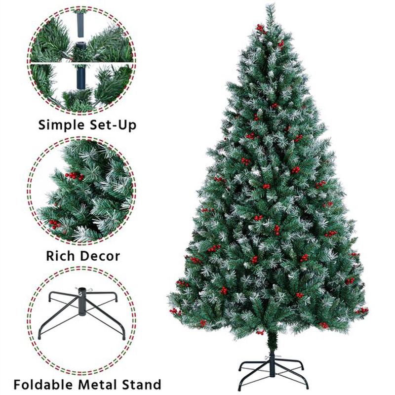 Pre-Lit Snow Green Spruce Artificial Christmas Tree Xmas Decoration with Lights