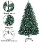 Pre-Lit Snow Green Spruce Artificial Christmas Tree Xmas Decoration with Lights
