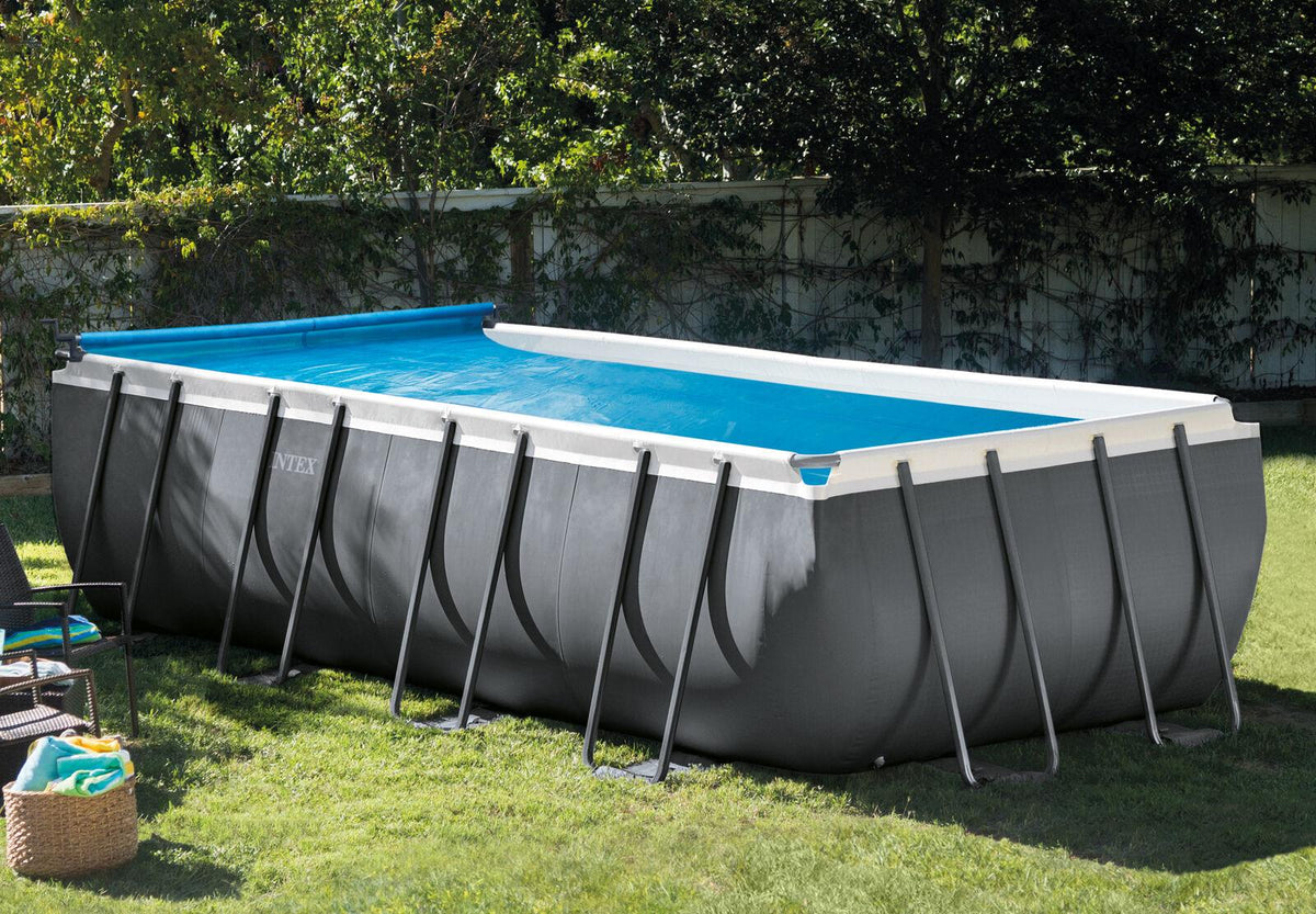 intex heavy duty aluminum base solar pool cover reel, black (open box)