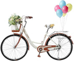 VISDRON Complete Cruiser Bikes, 26 Inch Beach Cruiser Bicycle for Woman-Classic Retro Bicycler Bicycle with Baskets&amp;Rear Racks Comfortable Commuter Bicycle for Leisure Picnics&amp;Shopping