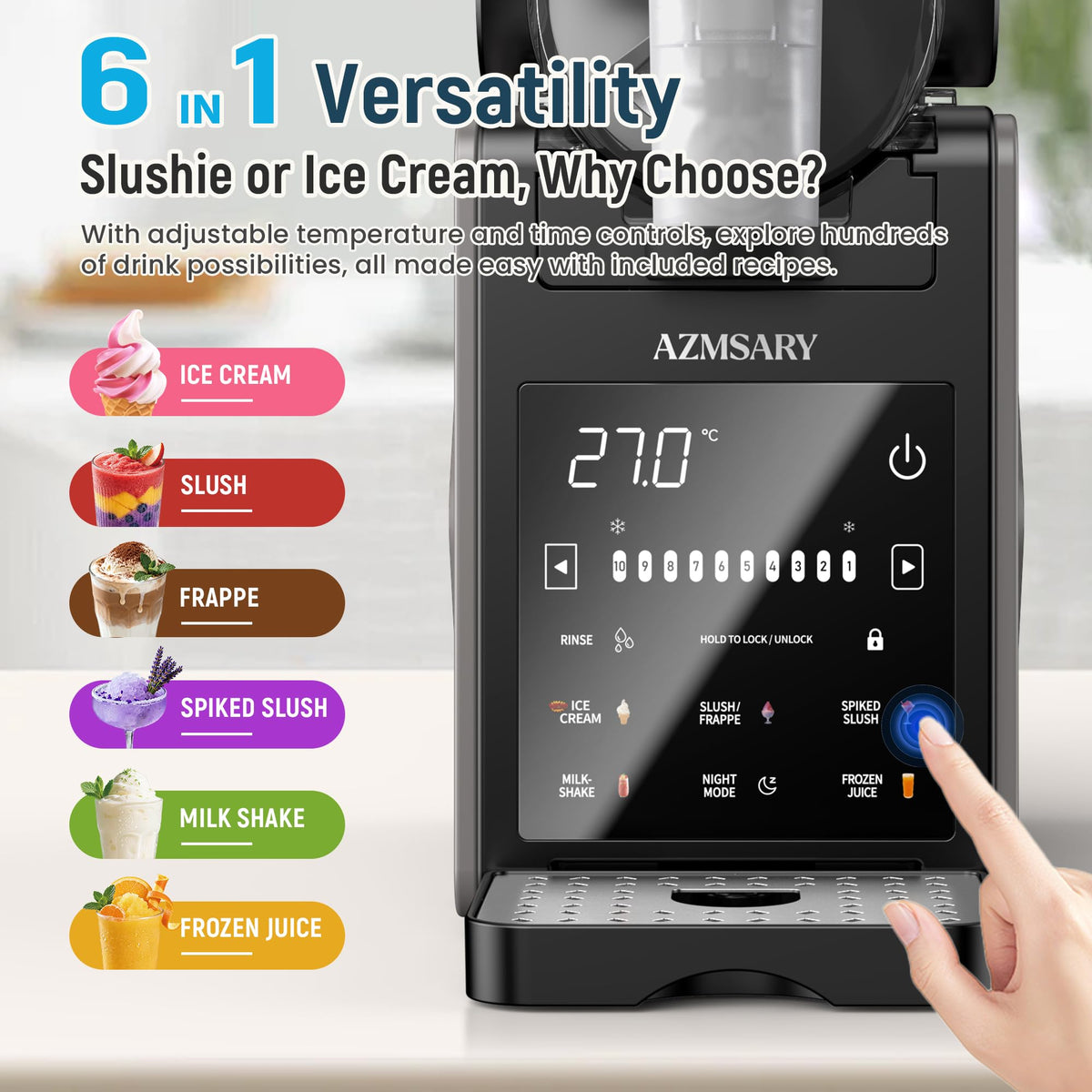 Slushie Machine & Ice Cream Maker, 85oz Larger Slushie Machine for Home, LED Display | 6 Preset Programs | Auto-Clean, Perfect for Margaritas, Frappes, Milkshakes & Smoothies, No Ice Needed