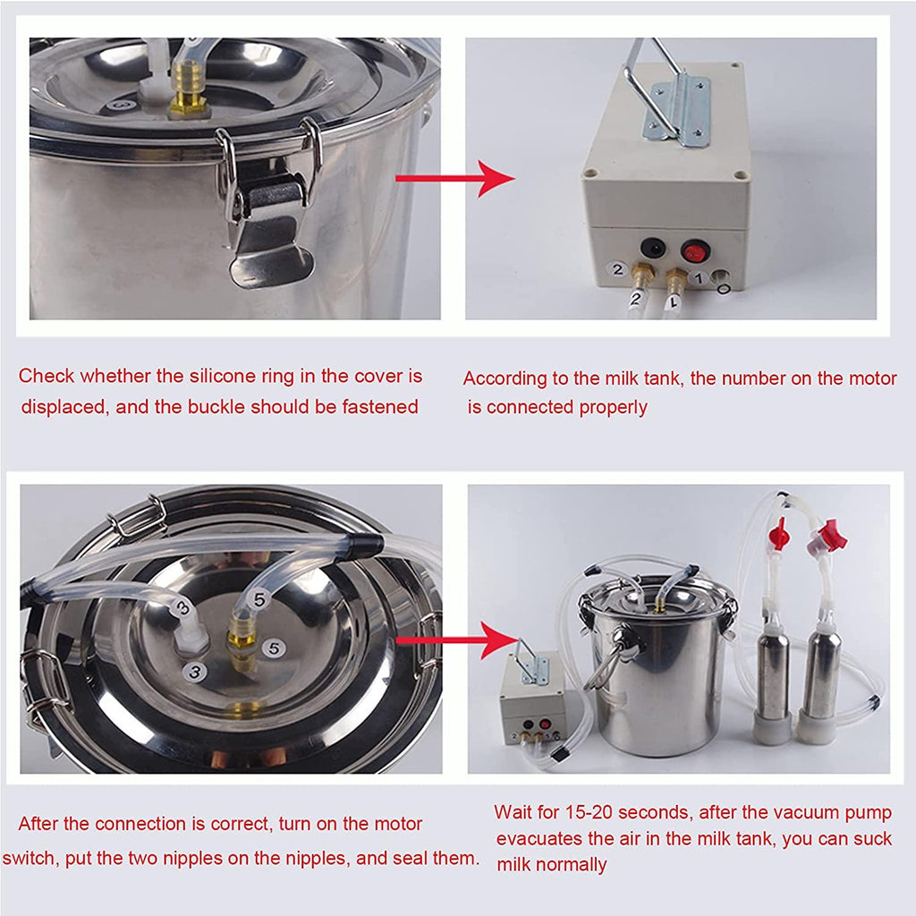 milking machine for goats sheep, plug-in or rechargeable direct suction milking machine, milking supplies w/stainless steel bucket, 5l,7l,9l
