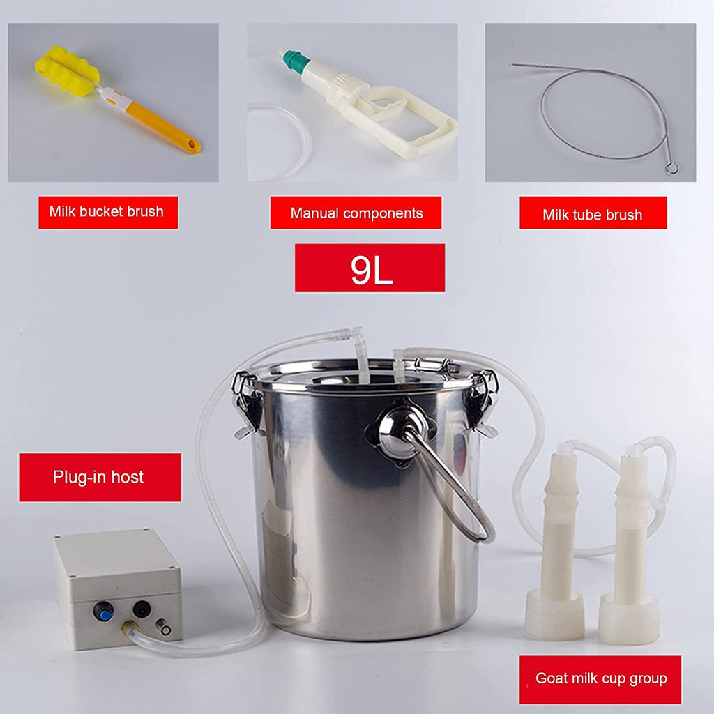milking machine for goats sheep, plug-in or rechargeable direct suction milking machine, milking supplies w/stainless steel bucket, 5l,7l,9l