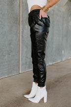 jacey black leather joggers