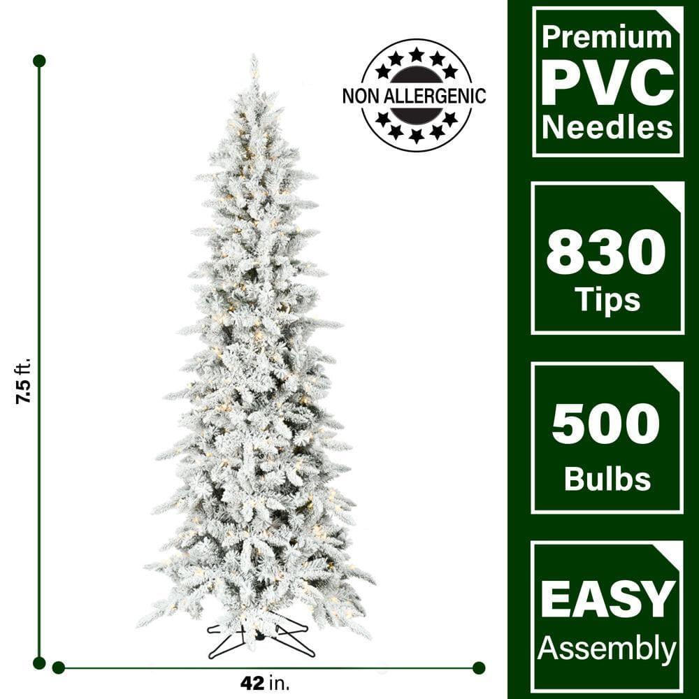 7.5 ft. Pre-Lit Flocked Slim Mountain Pine Artificial Christmas Tree with Warm White LED Lights