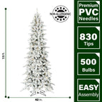 7.5 ft. Pre-Lit Flocked Slim Mountain Pine Artificial Christmas Tree with Warm White LED Lights