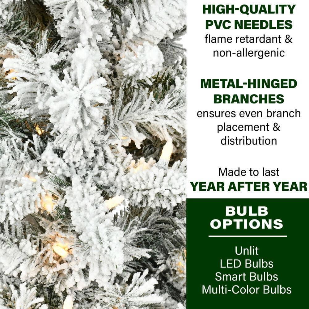 7.5 ft. Pre-Lit Flocked Slim Mountain Pine Artificial Christmas Tree with Warm White LED Lights