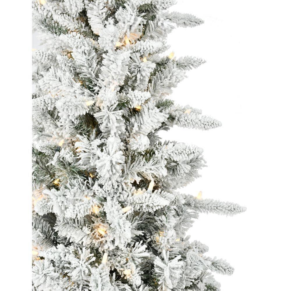 7.5 ft. Pre-Lit Flocked Slim Mountain Pine Artificial Christmas Tree with Warm White LED Lights