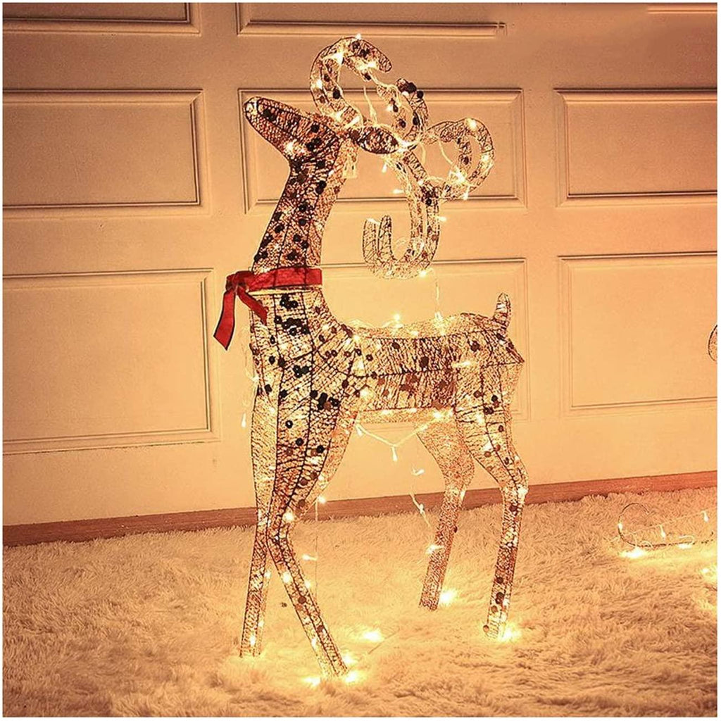 XXJF Christmas Reindeer 47" Lighted Holiday Deer Family Outdoor Christmas Lawn Decoration and Sleigh Set 43" Indoor Outdoor Yard Art