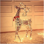 XXJF Christmas Reindeer 47" Lighted Holiday Deer Family Outdoor Christmas Lawn Decoration and Sleigh Set 43" Indoor Outdoor Yard Art