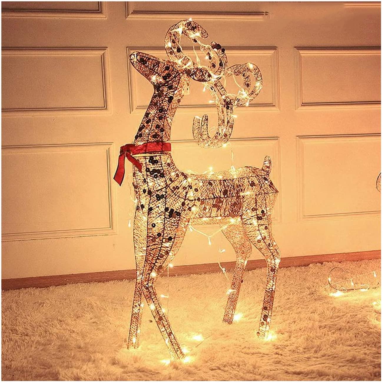 XXJF Christmas Reindeer 47" Lighted Holiday Deer Family Outdoor Christmas Lawn Decoration and Sleigh Set 43" Indoor Outdoor Yard Art