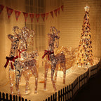 XXJF Christmas Reindeer 47" Lighted Holiday Deer Family Outdoor Christmas Lawn Decoration and Sleigh Set 43" Indoor Outdoor Yard Art