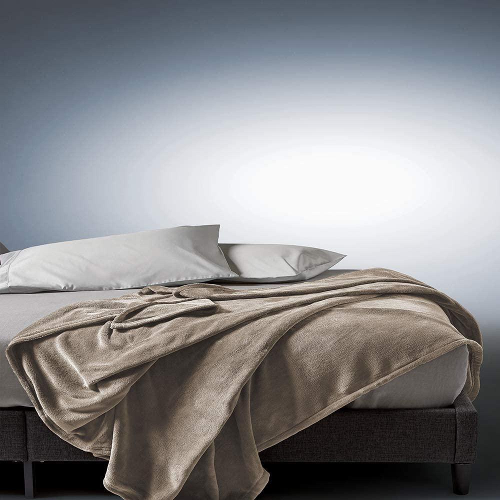Sunbeam Queen Premium Soft Electric Heated Blanket Velveteen Plush 20 Heat Settings  Dual Controls  (Mushroom Beige)