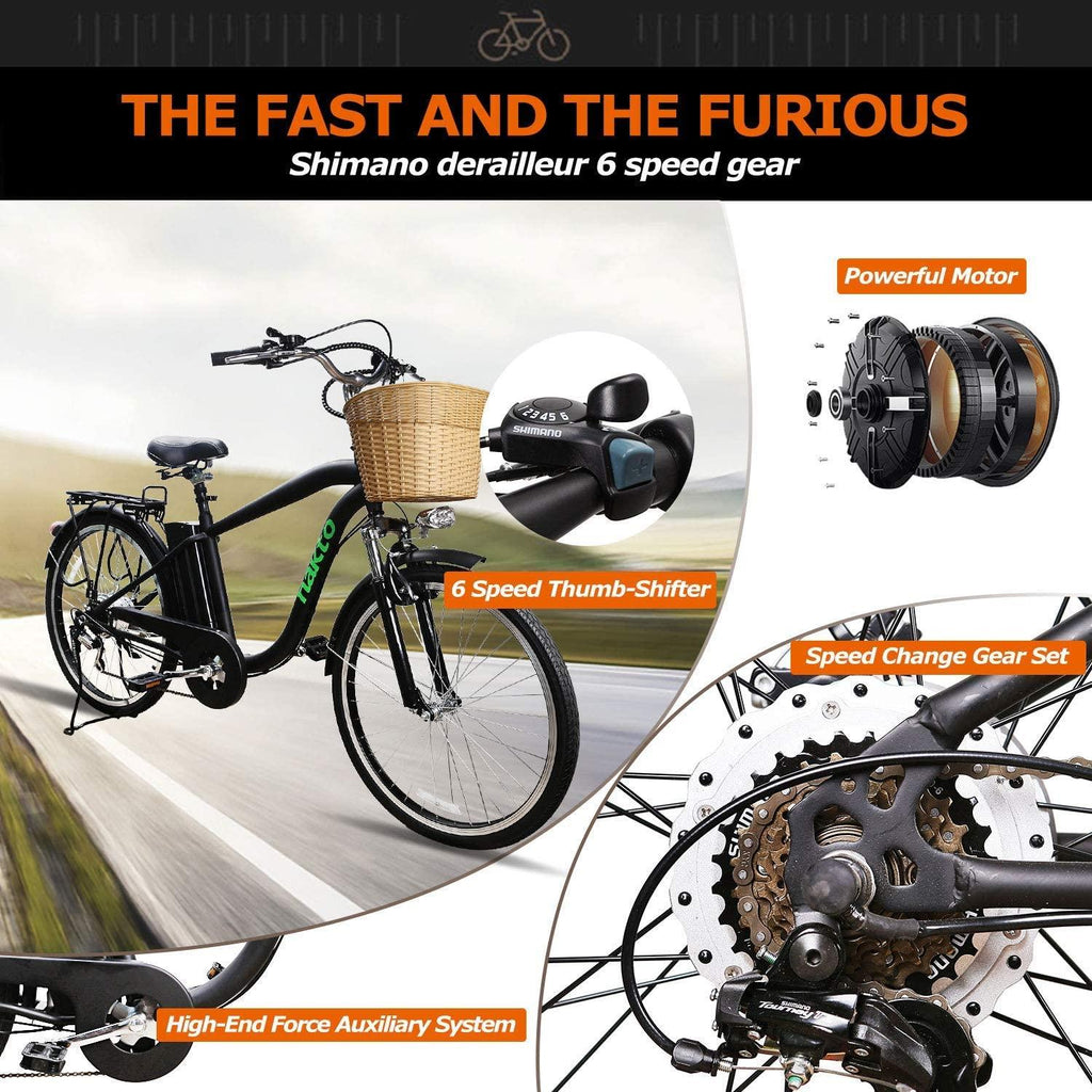 250W  6-Speed Gear Electric Bicycle with 36V10Ah Lithium Battery