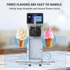 Commercial Ice Cream Maker Machine 1000W 2.7 to 4 Gal/H Single Flavor Soft Serve Ice Cream Machine Pre-cooling Auto Clean LCD Touch Screen Soft Serve Maker for Snack Bar Restaurants