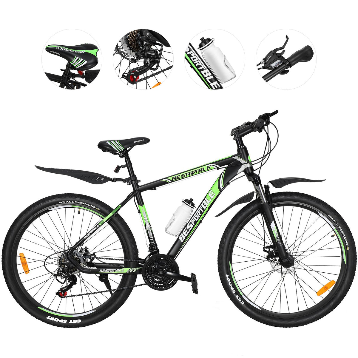 27.5-inch Wheel Mountain Bike Cycling Bicycle 21 Speeds with Aluminum Frame &amp; Suspension Fork Green