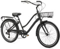 reezero EVRYjourney Deluxe Men's 7-Speed Sport Hybrid Cruiser Bike w/Integrated Cable Lock, Basket, Light, 26" Bicycle, Matte Black with Black Seat and Black Grips
