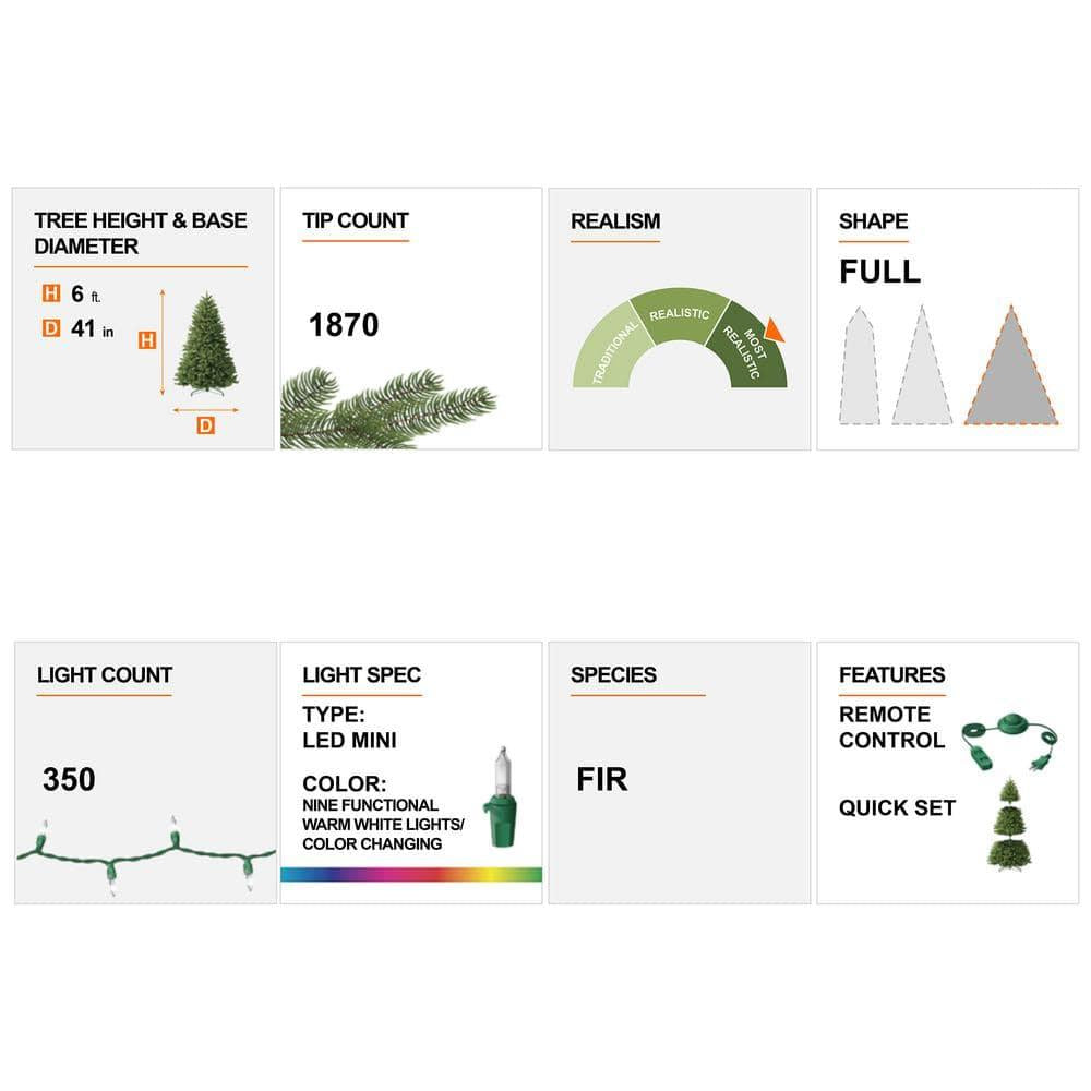 6 ft. Pre-Lit Green Fir Artificial Christmas Tree with 350 LED Lights 9 Functional Multi-color Remote controller