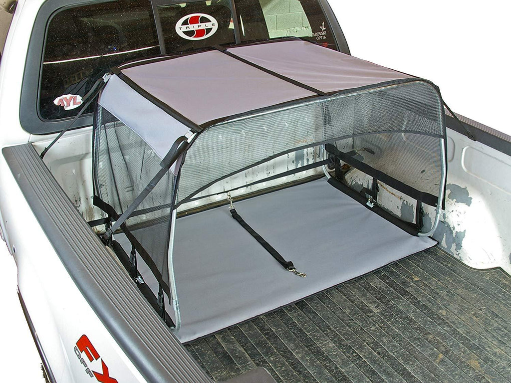 Bushwhacker - Paws n Claws K9 Canopy w/ Pad and Tether for Truck Beds - Dog Shade Shelter Kennel Hound Hut Tent Leash Pup Restraint Carrier Lead Barrier Vehicle Crate Bed Harness House Shelter Cover Box Chain Tie Out