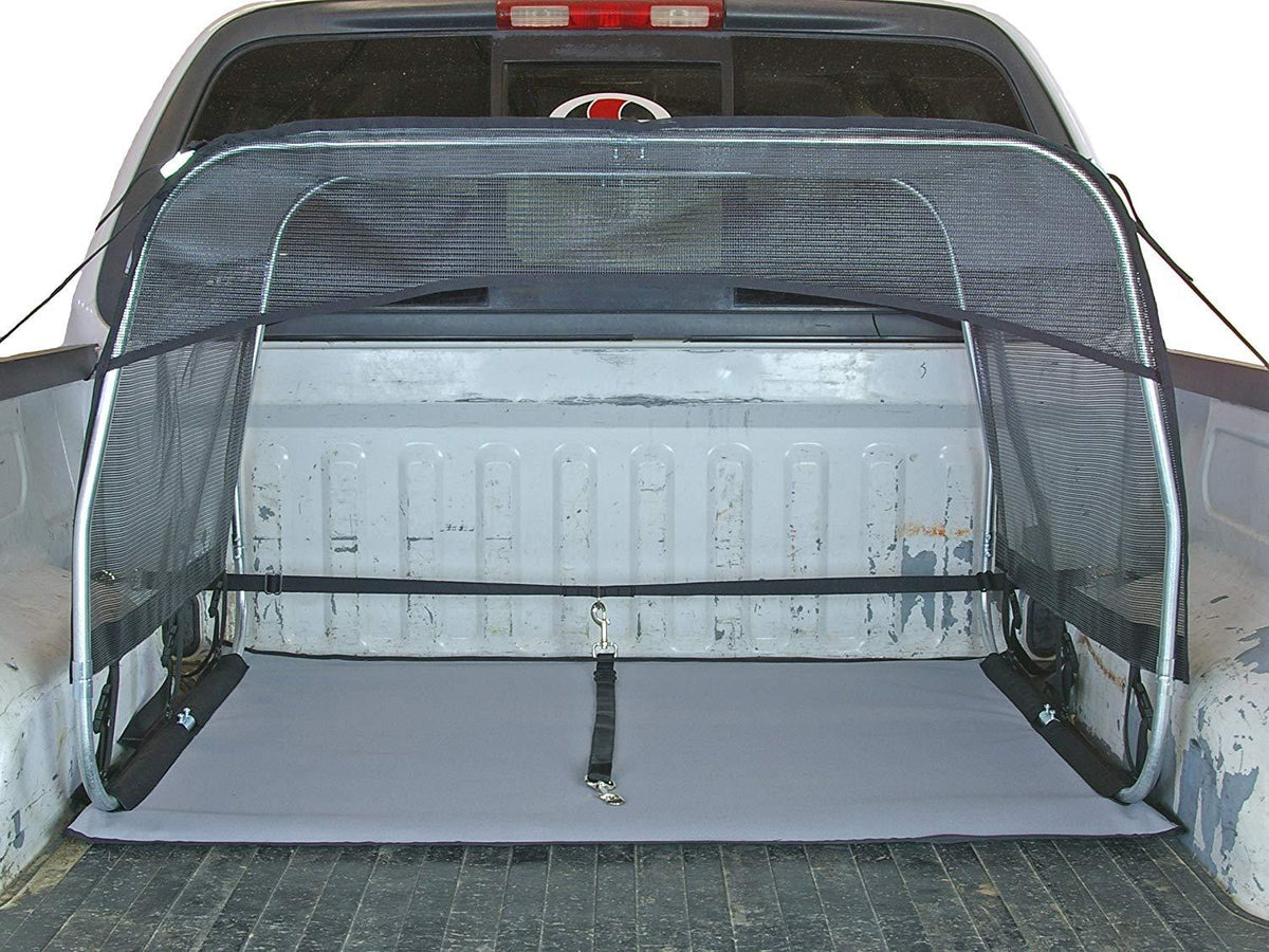 Bushwhacker - Paws n Claws K9 Canopy w/ Pad and Tether for Truck Beds - Dog Shade Shelter Kennel Hound Hut Tent Leash Pup Restraint Carrier Lead Barrier Vehicle Crate Bed Harness House Shelter Cover Box Chain Tie Out