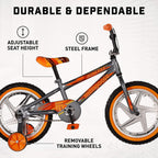 Mongoose Skid Boy's Freestyle BMX Bike with Training Wheels, 16-Inch Wheels, Grey