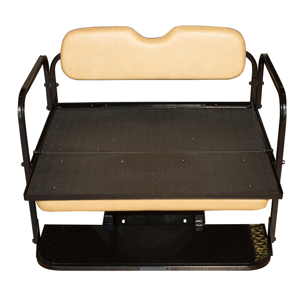 EZGO TXT Golf Cart Flip Folding Rear Back Seat Kit - Tan Cushions