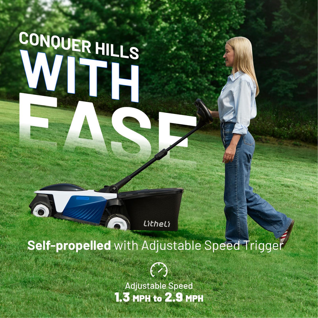 Electric Lawn Mower, Self-propelled Lawn Mower Cordless 40V(2x20V) 18.5" Brushless Mower with Electric Cutting Height Adjustment, Higher Rotation Speed, 2 x 4.0Ah Battery and Rapid CharIncluded