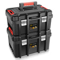 2Pcs Universal Lockable Organizer StoraTool Boxes with Removable Tray For GaraWorkshop and Household, High Capacity, Black/Red