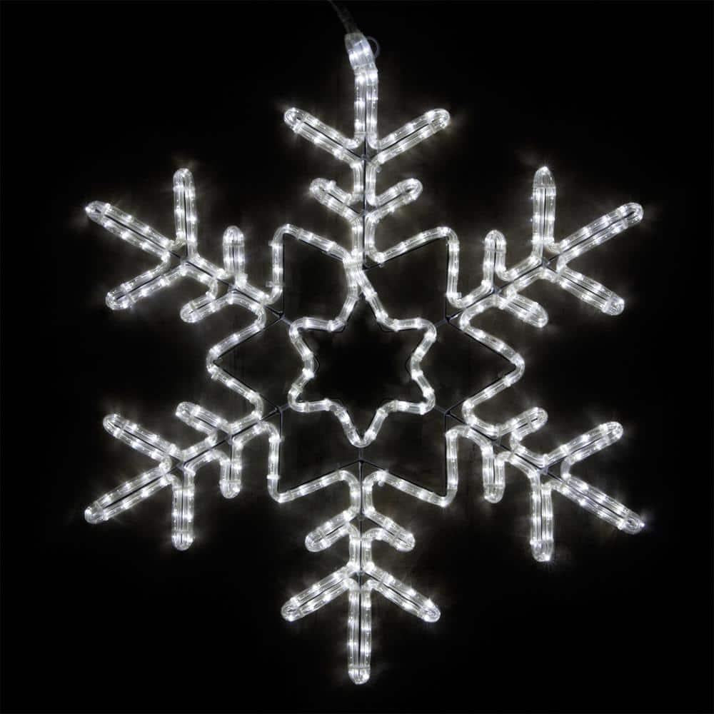 28 in. 296-Light LED Cool White Hanging Snowflake with Star Center