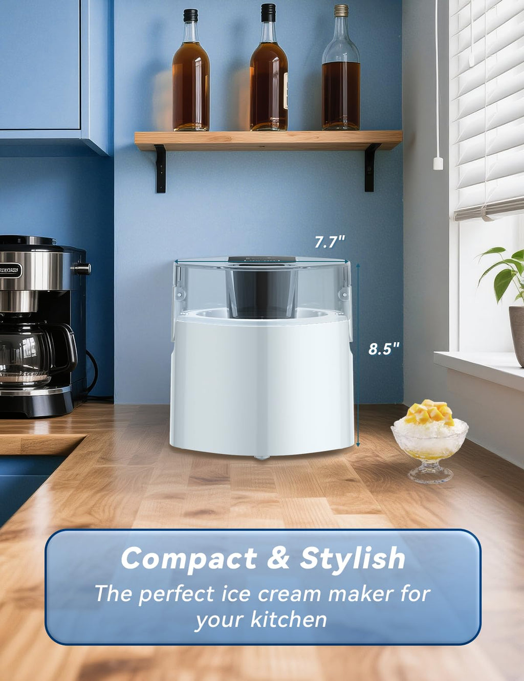 Ice Cream Maker, 1.5-Qt Ice Cream Machine and Frozen Yogurt Machine, 1.5-Qt Insulated Freezer Bowl, LCD Screen and Timer,  Results, Easy to Operate and Clean