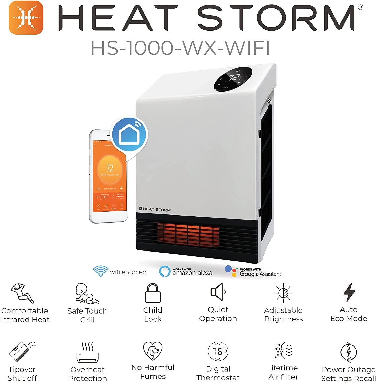 LUNX HS-1000-WX-WIFI WiFi Infrared Wall Heater, 1000 Watt