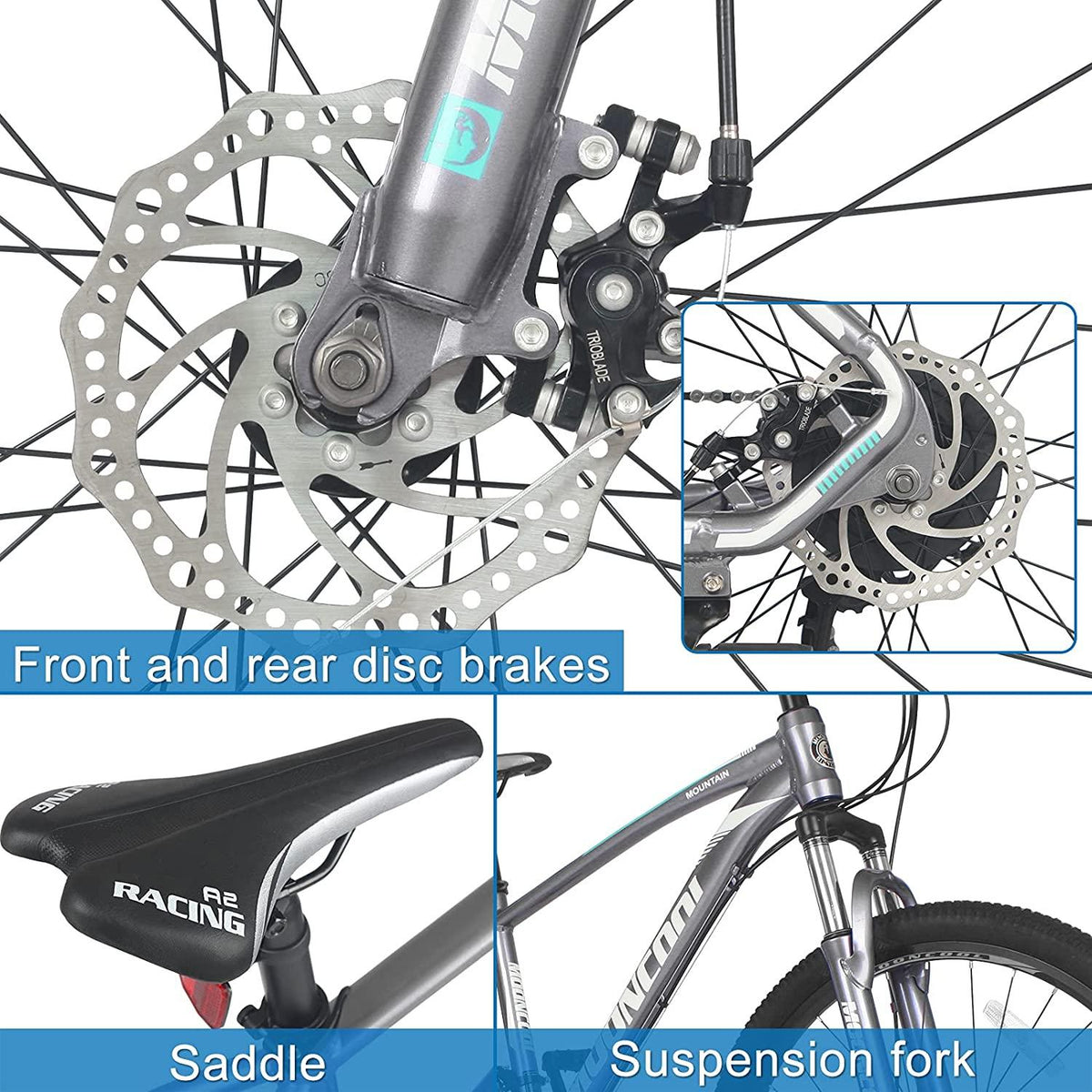 MOONCOOL Adult Mountain Bikes 20/24/ 26 Inch Mountain Bicycle, Disc Brakes Suspension Front Fork, 7-21 Speeds Options, Aluminum and Steel Frame Options, Mountain Bike for Adults Mens Womens
