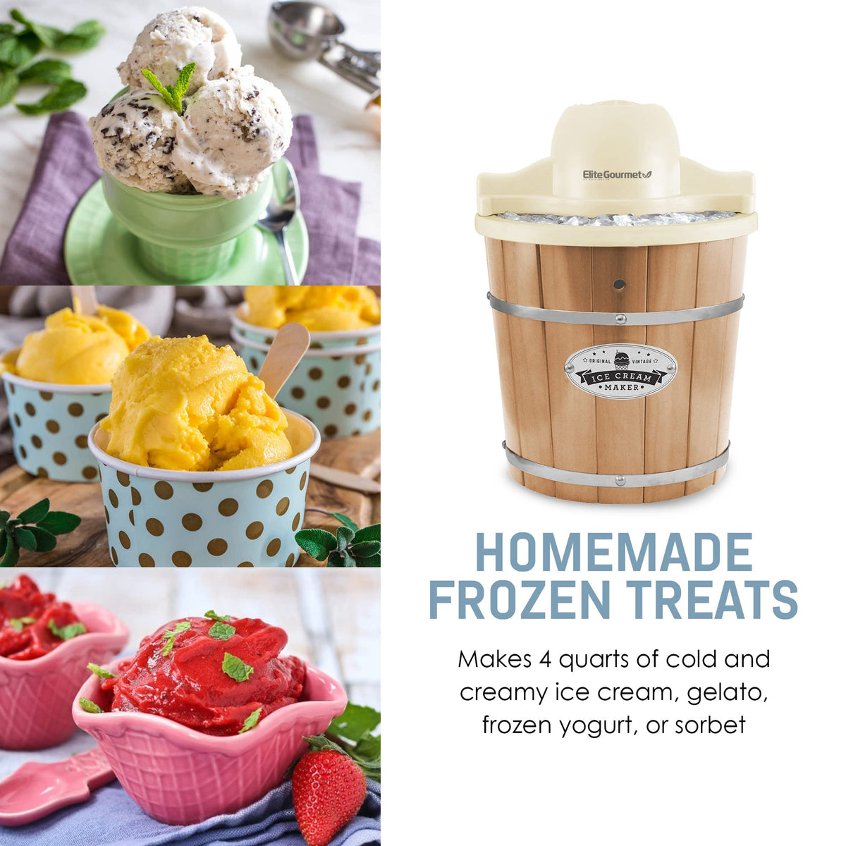 EIM-924LX 4 quart Old Fashioned Electric Ice Cream Maker, Pine Bucket