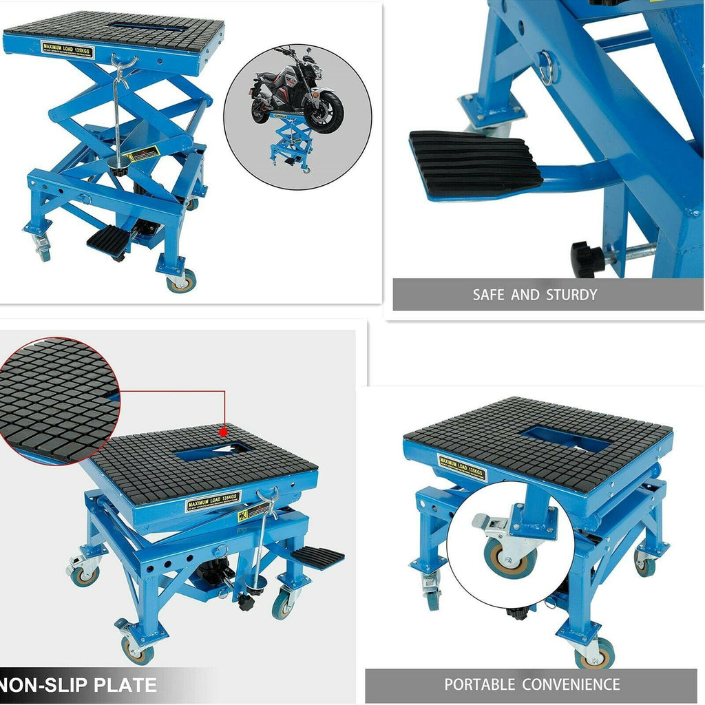 300lbs Heavy Duty Hydraulic Motorcycle Scissor Jack Lift with Foot Peg