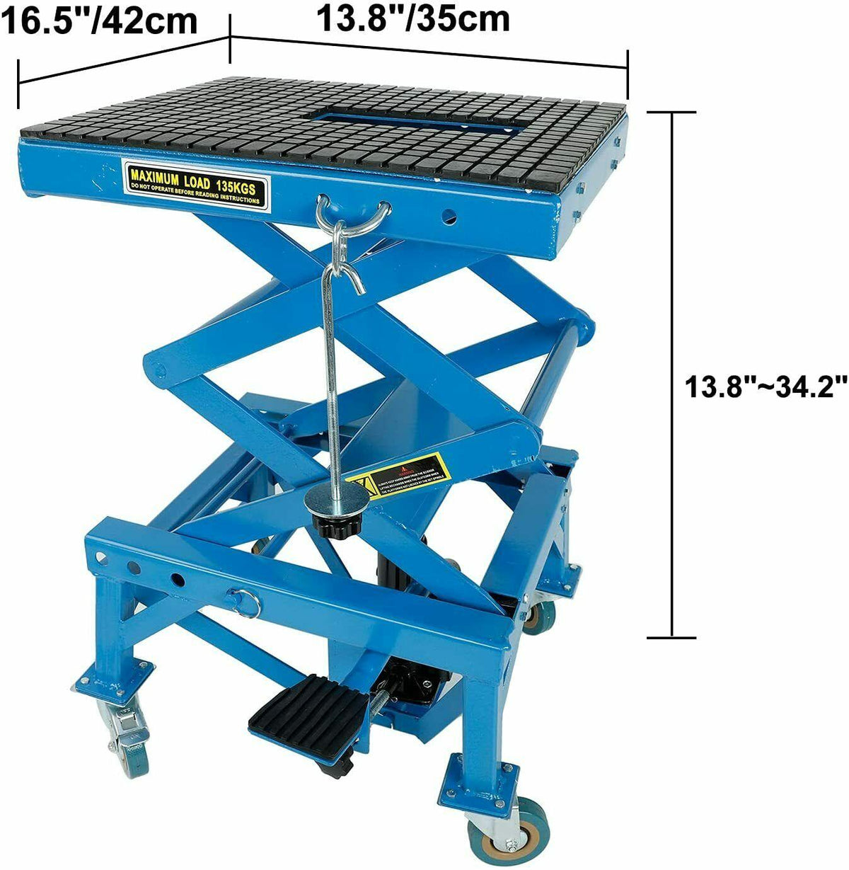 300lbs Heavy Duty Hydraulic Motorcycle Scissor Jack Lift with Foot Peg