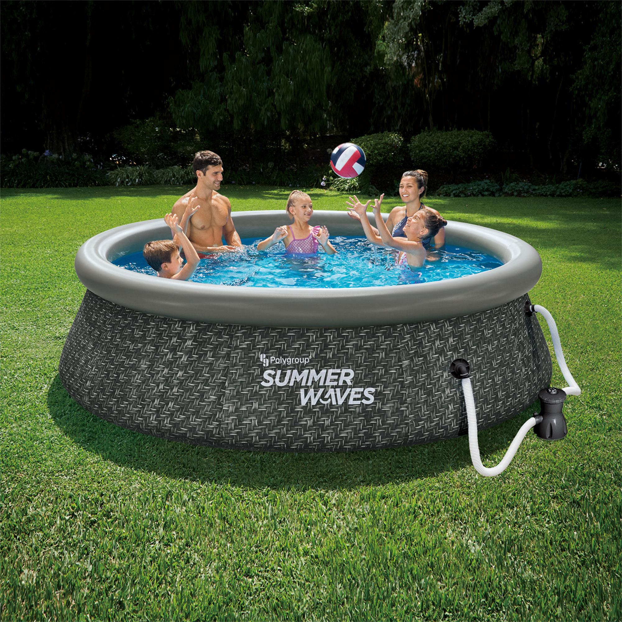 Summer Waves P1A01030A 10ft x 2.5ft Quick Set Ring Above Ground Inflatable Outdoor Swimming Pool with GFCI RX300 Filter Pump,