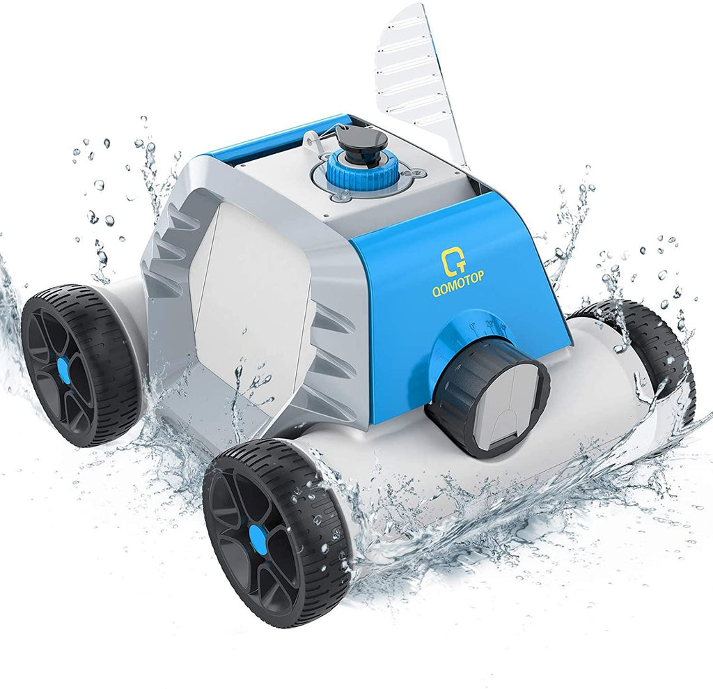 qomotop rechargeable robotic pool cleaner,cordless automatic with 5000mah battery, ipx8 waterproof, blue