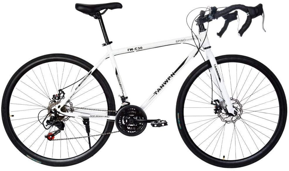 SUNUQ Lightweight Aluminum Road Bike,Aluminum Full Suspension Road Bike 21 Speed Disc Brakes, 26 inch Durable Road icycles, 700c Tire, Mens/Womens Fashionable Advanced Suspension Bikes