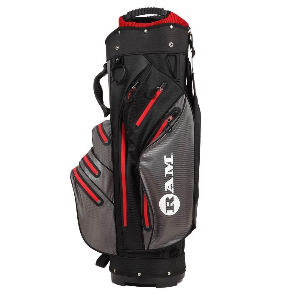 Ram Golf Waterproof Cart Bag - 14 Way Club Dividers Black/Grey/Red