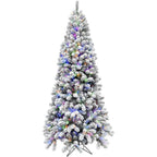12 ft. Pre-Lit Flocked Akaskan Pine Artificial Christmas Tree with Multi-Color LED String Lighting