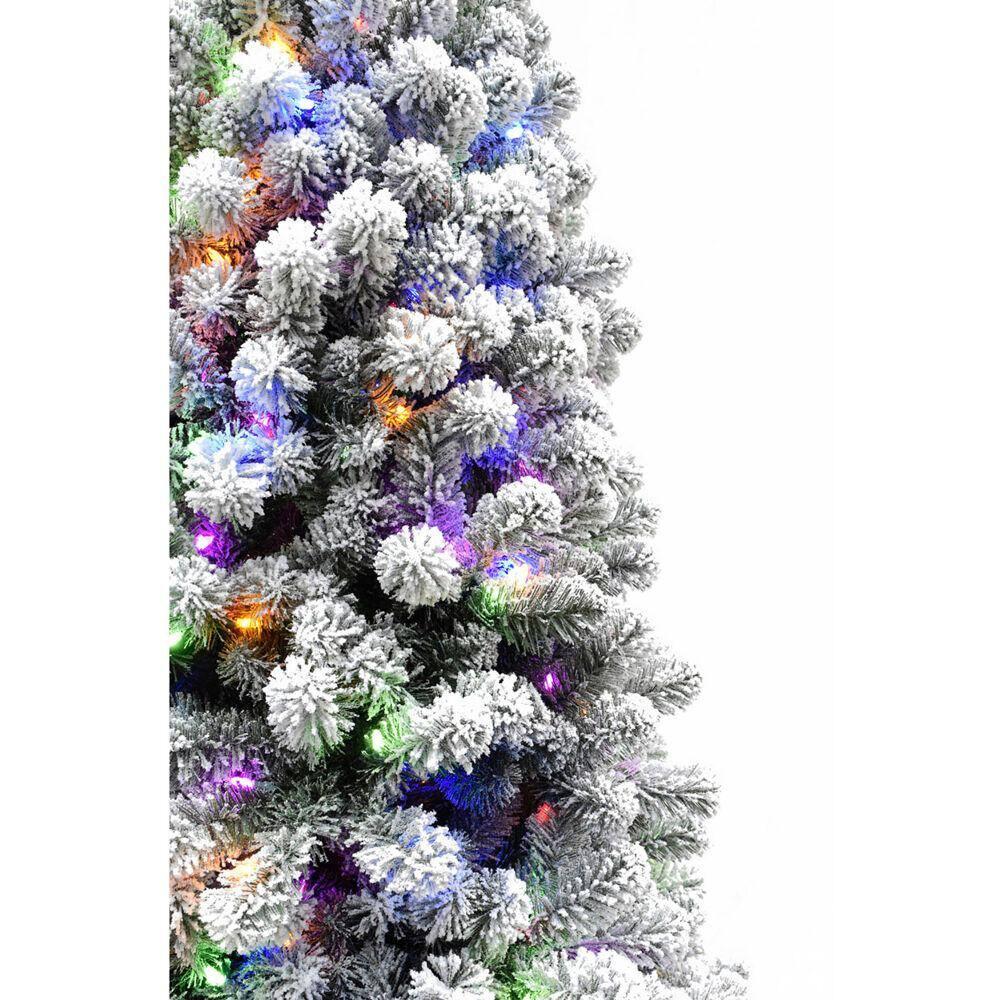 12 ft. Pre-Lit Flocked Akaskan Pine Artificial Christmas Tree with Multi-Color LED String Lighting
