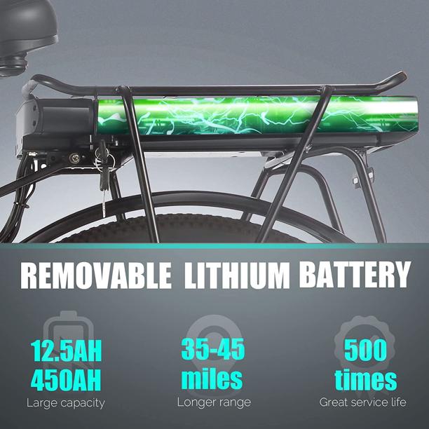 Ayner 26 In. Electric Cruiser Bike with 12.5Ah LarCapacity Removable Lithium-Ion Battery, Electric Commuter Bicycle for Adults Professional 6 Speed City Ebike Black